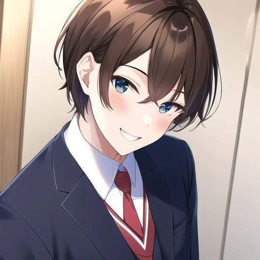 [NovelAI] rambut pendek tertawa seragam sekolah anak laki-laki cantik anak laki-laki [Ilustrasi]