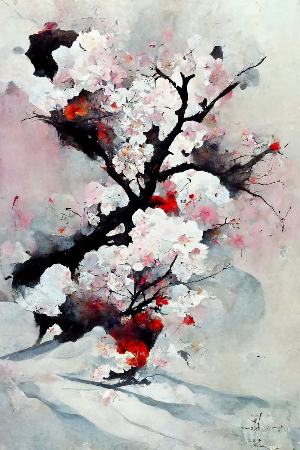 [Midjourney] Bunga Sakura Jepang Kegilaan abstrak Salju [Realistis]