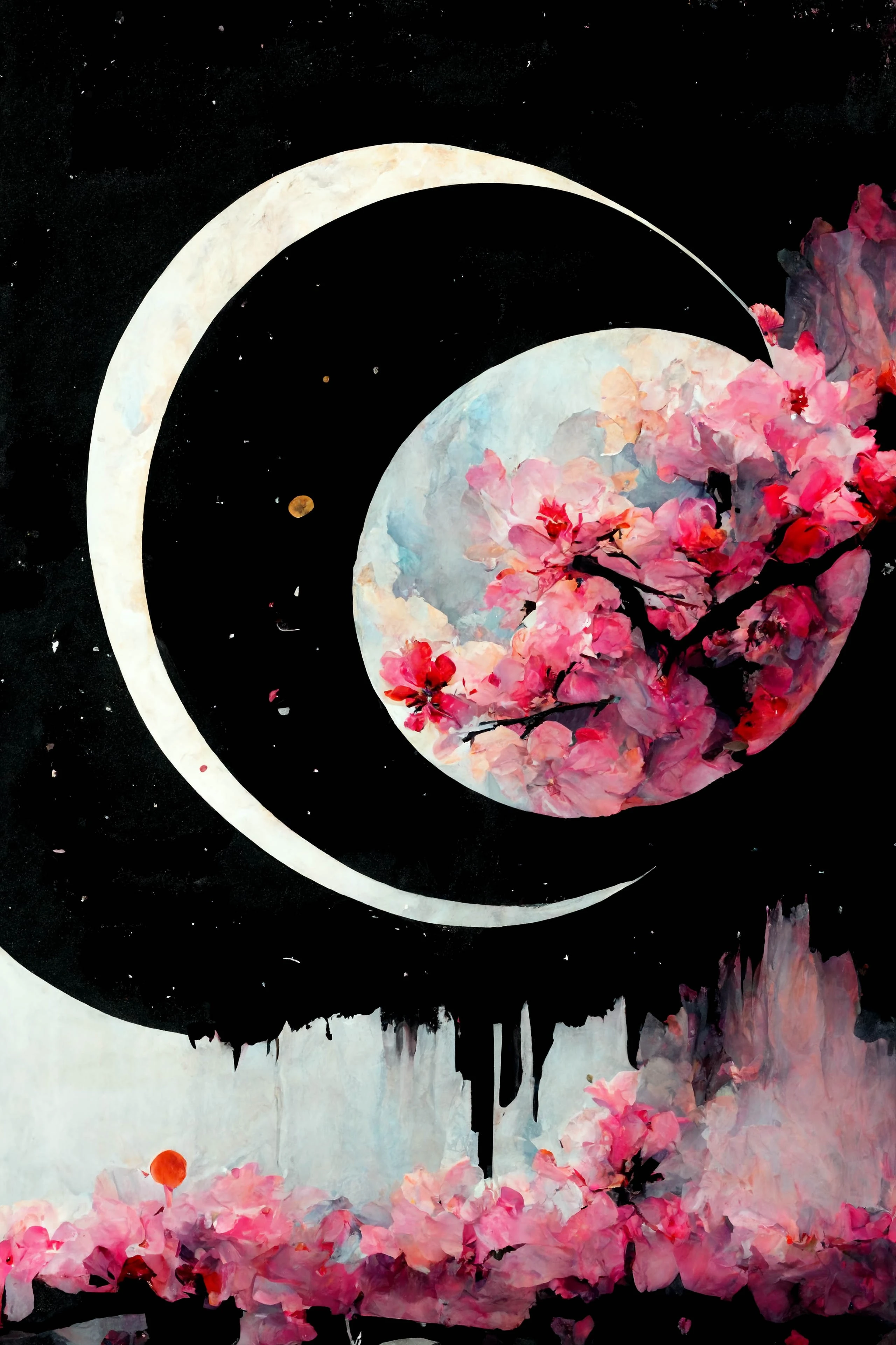 [Midjourney] Bunga Sakura Gila abstrak Sedih bulan [Realistis]