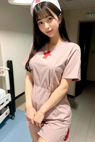 rambut sedang, gadis cantik, seragam perawat, rumah sakit