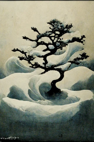 Jepang, Bonsai, Kegilaan, abstrak, Salju