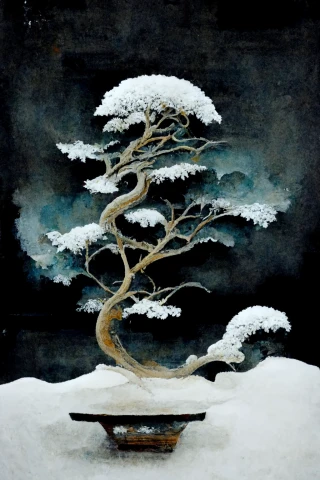 Jepang, Bonsai, Kegilaan, abstrak, Salju