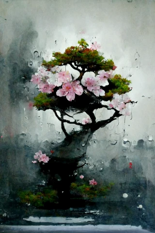 Bunga Sakura, Jepang, Bonsai, Kegilaan, abstrak, hujan