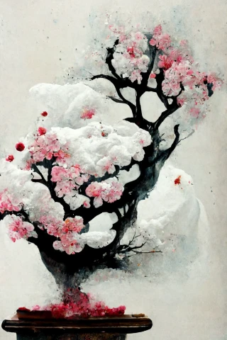 Bunga Sakura, Jepang, Bonsai, Kegilaan, abstrak, Salju