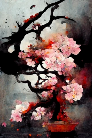 Bunga Sakura, Jepang, Bonsai, Kegilaan, abstrak, hujan
