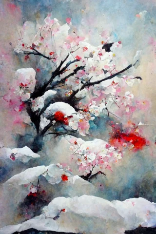 Bunga Sakura, Jepang, Kegilaan, abstrak, Salju